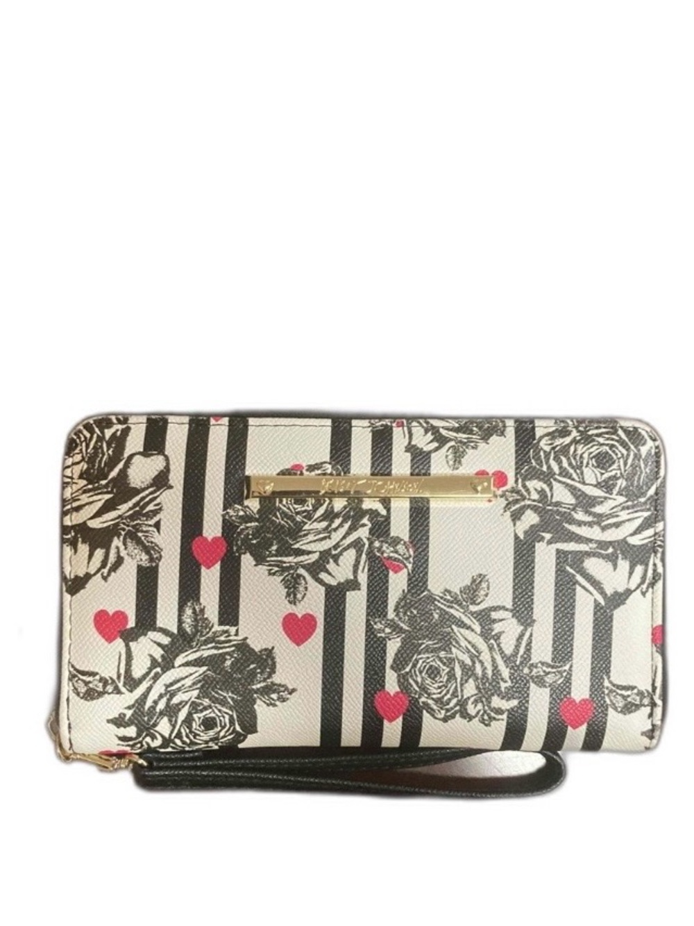 Betsey Johnson Roses Pink Hearts And Black Stripes GUC